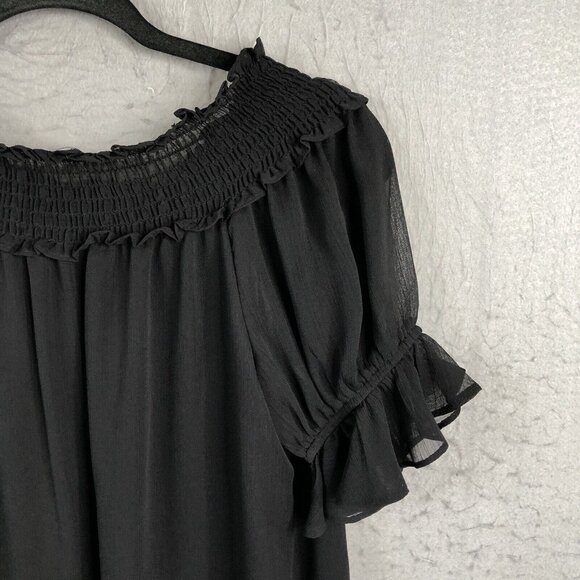 CeCe Dress Womens 8 Black Chiffon Ruffles Feminine Smocked Neck Capsule NEW - Picture 14 of 16